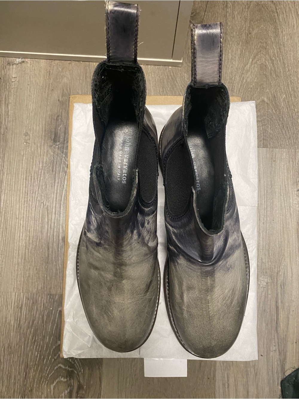 John Varvatos Distressed Black and Gray Leather Chukka Boots